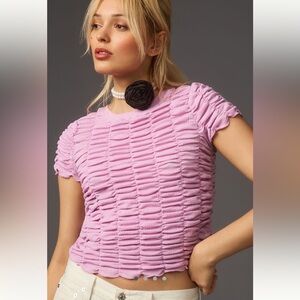 By Anthropologie Ruched Baby T-Shirt S BLUE NWT